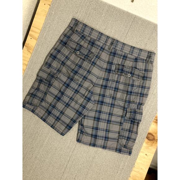 OP Ocean Pacific Board Shorts Mens 40 Gray/Blue Plaid Cargo Beach Casual - Picture 7 of 14